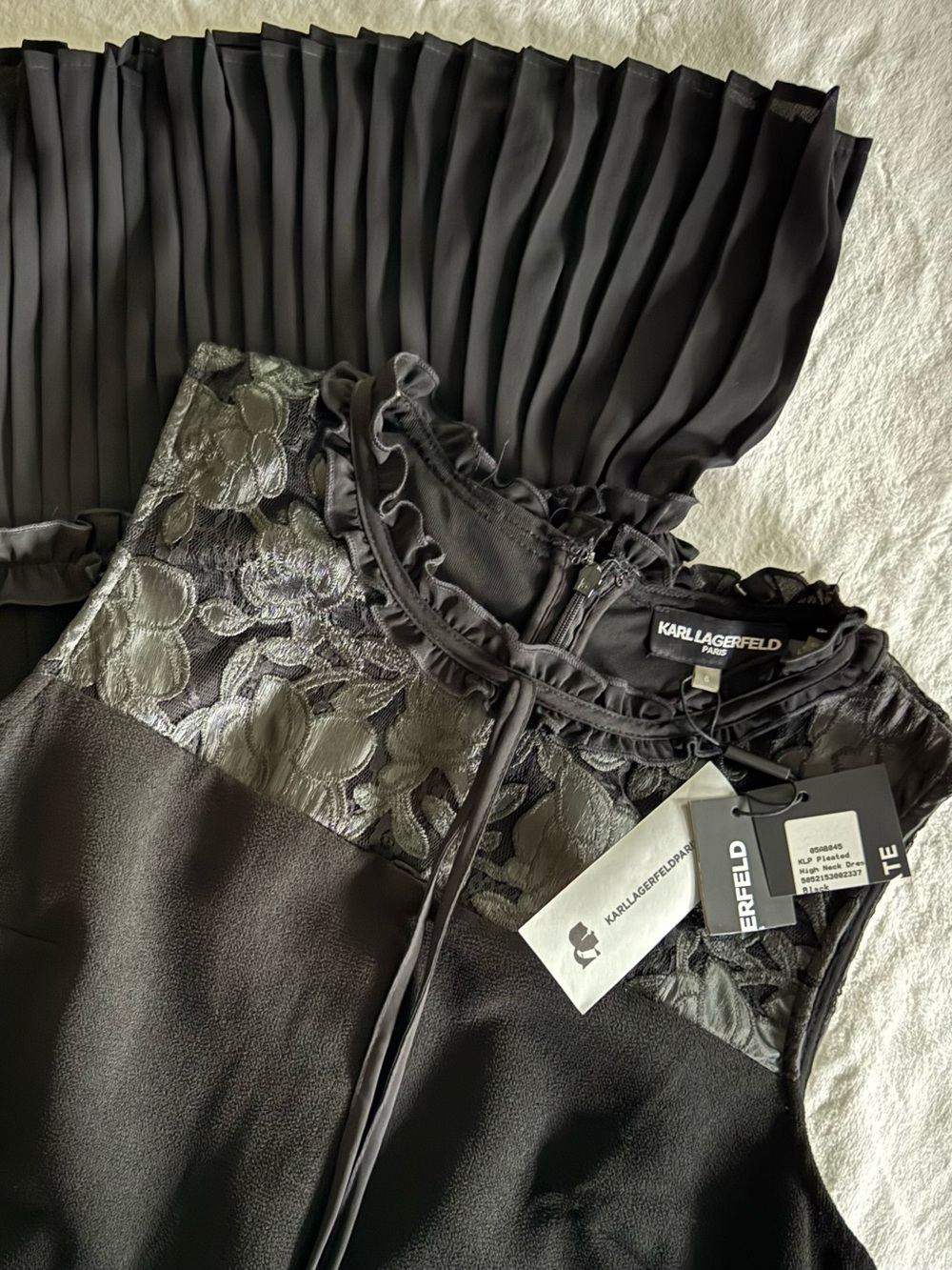 Karl Lagerfeld Black Ruffled Neckline Dress